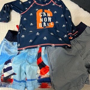 Navy Skull Print Rash Guard and Swim Trunks Set